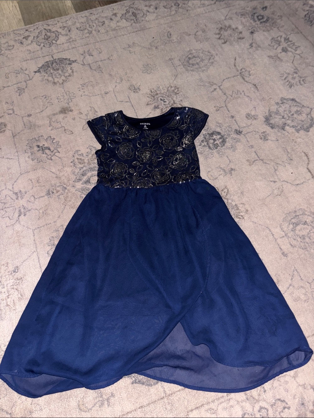 George Navy Blue Floral Embroidered Bodice Party Dress
